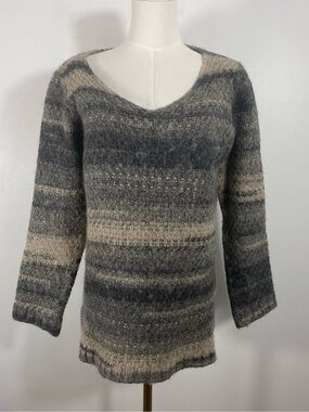 Elsamanda Made in Italy V Neck Gray & Beige Wool Blend Sweater Size M